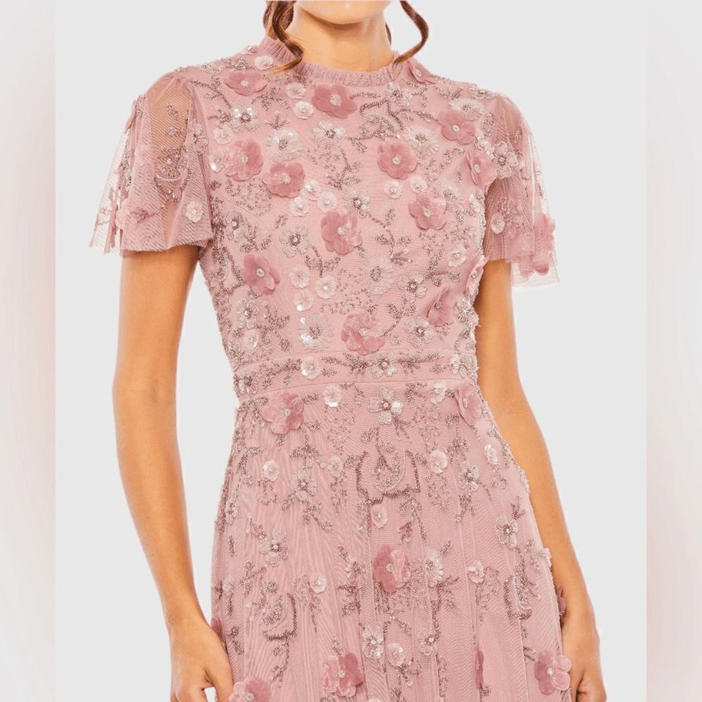 MAC DUGGAL 9212 Embellished High Neck Cap Sleeve A Line Dress Pink 12 - Picture 4 of 15